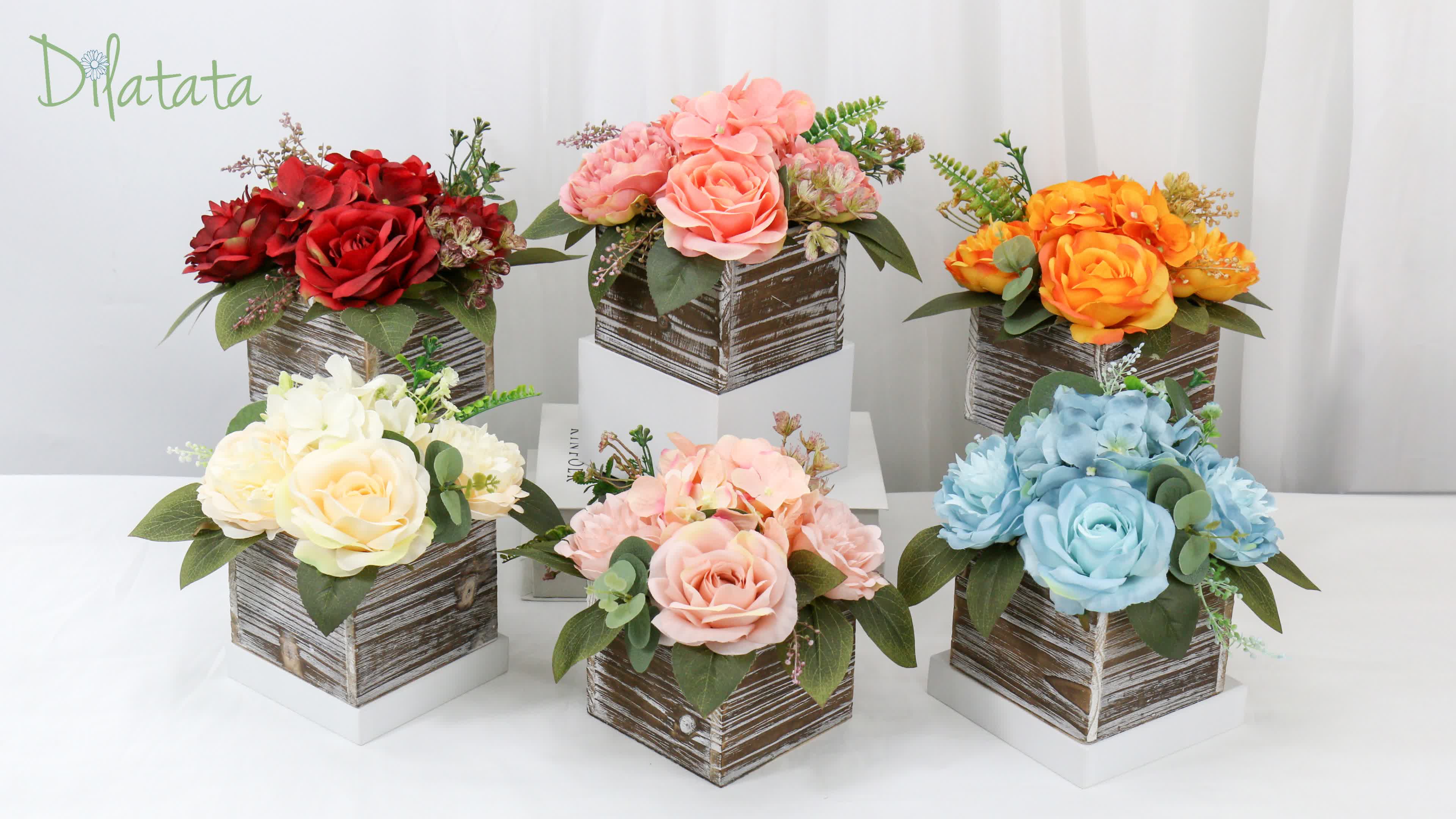 Amazon.com: DILATATA Flower Arrangement with Wooden Vase 8